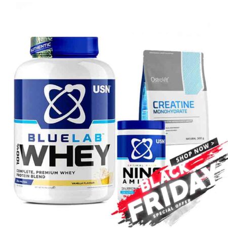 USN - BLUE LAB 100% WHEY PROTEIN 2kg + OstroVit Creatine Monohydrate 300 g +USN Nine Aminos, Ultimate Workout Hydration, BCAA & EAA Electrolyte Drink 330gr