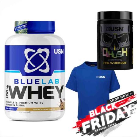 USN - BLUE LAB 100% WHEY PROTEIN 2kg + USN QHUSH PRE-WORKOUT 220g + USN T-Shirt