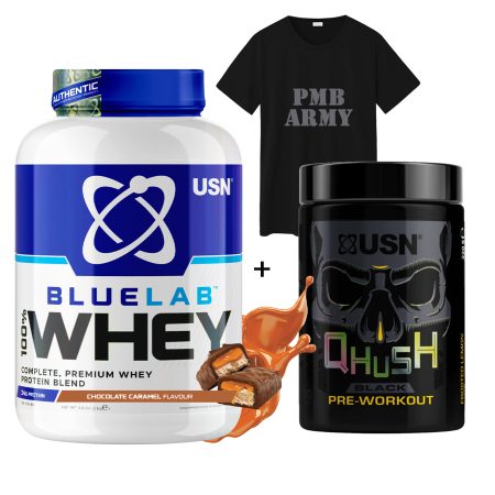 USN - BLUE LAB 100% WHEY PROTEIN 2kg + USN QHUSH PRE-WORKOUT 220g + USN T-Shirt
