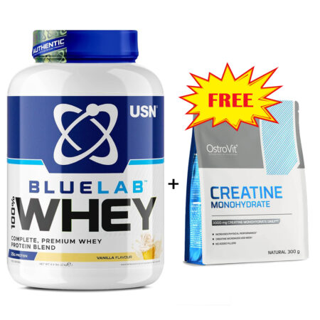 USN - BLUE LAB 100% WHEY PROTEIN 2kg + OstroVit Creatine Monohydrate 300 g FREE
