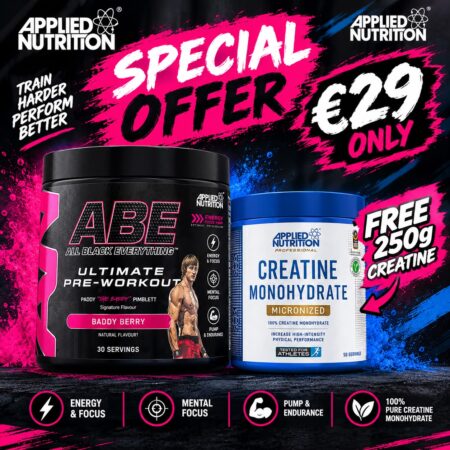APPLIED NUTRITION - ABE - ALL BLACK EVERYTHING PRE-WORKOUT 315g (30 servings) + CREATINE MONOHYDRATE UNFLAVORED 250GR FREE