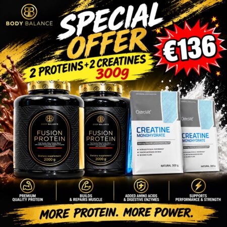 2 X BODY BALANCE Fusion Whey Protein 2kg + 2 X OstroVit Creatine Monohydrate 300 g
